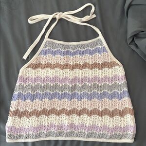 American Eagle Striped Knit Halter Tank Top in Pastel Multi